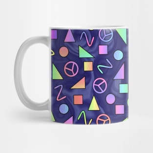 Retro Shapes Peace Symbols On Blue Mug